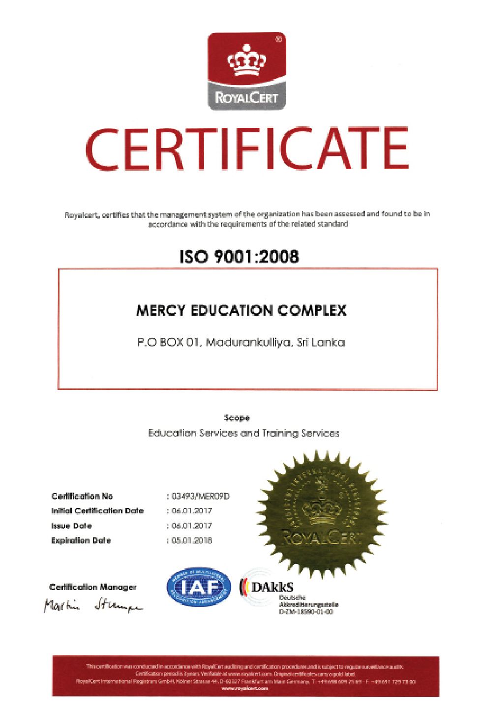 ISO certification.